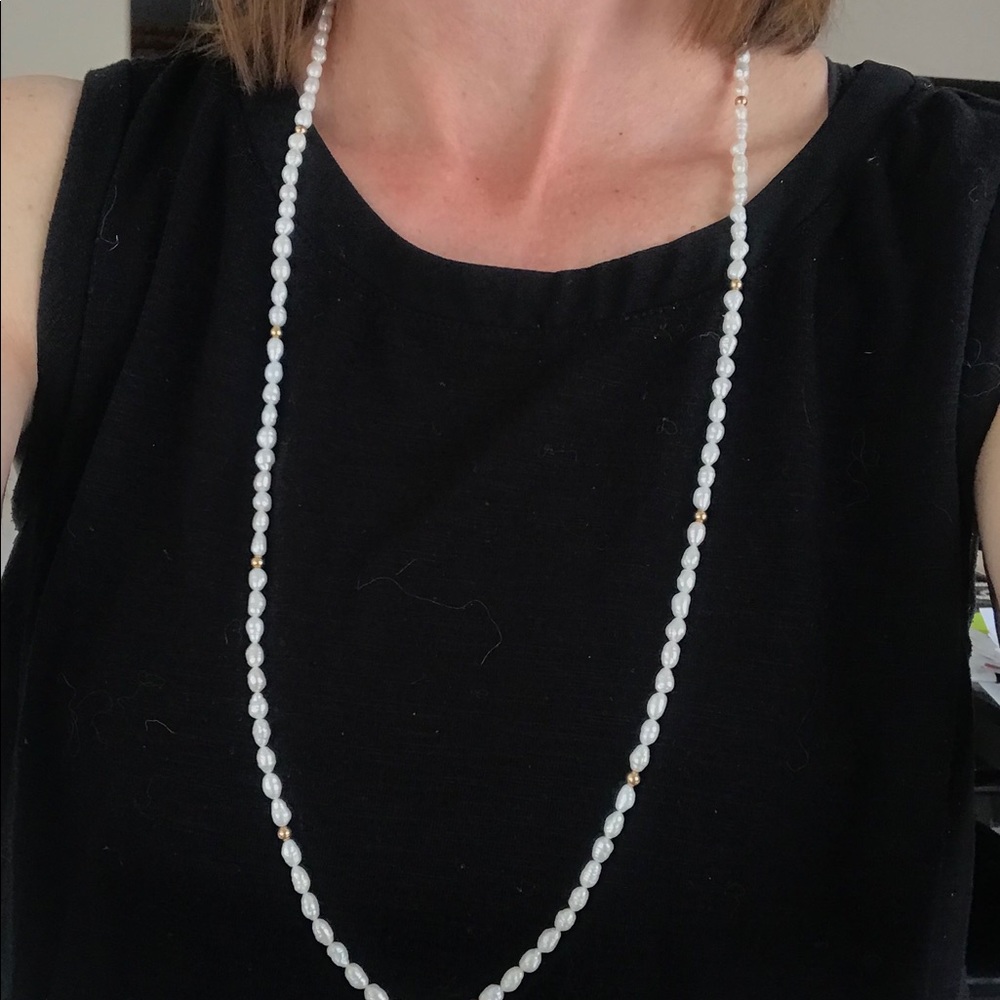 33” freshwater baroque pearl necklace w gold beads
